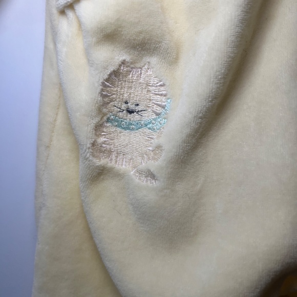 Vintage y2k Cat Footie Embroidered Button Up Bottom Yellow Soft Cotton Club - Picture 5 of 8